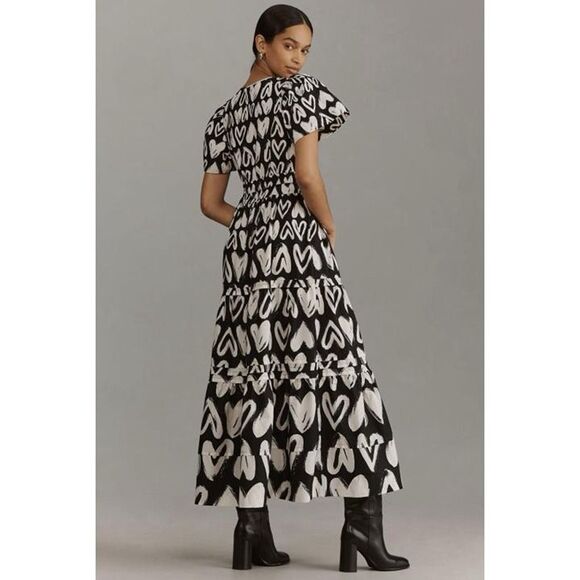 Anthropologie Somerset Maxi Dress Womens Small S Black White Hearts Pockets NWT - Picture 2 of 12